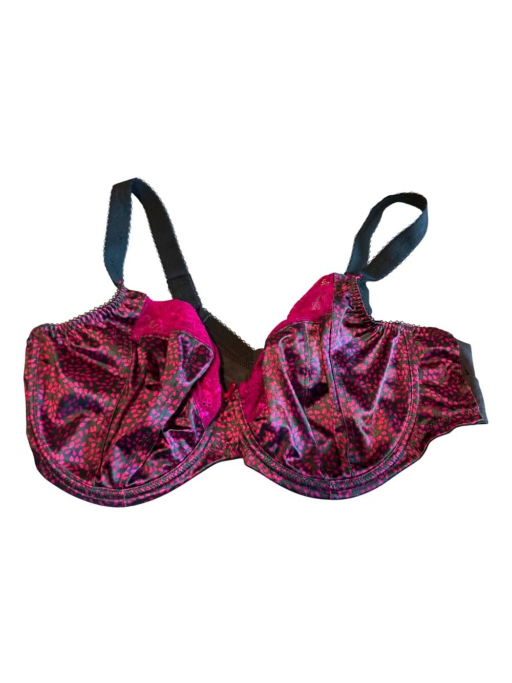 Elomi Jocelyn EL8750 40F Underwire Plunge Bra Charcoal Pink Lace Plus Size